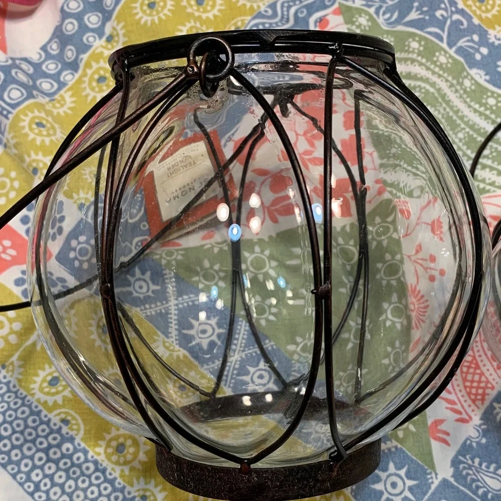 Sonoma Coppery Black Wire Glass Tea Light Holder Lantern Pair